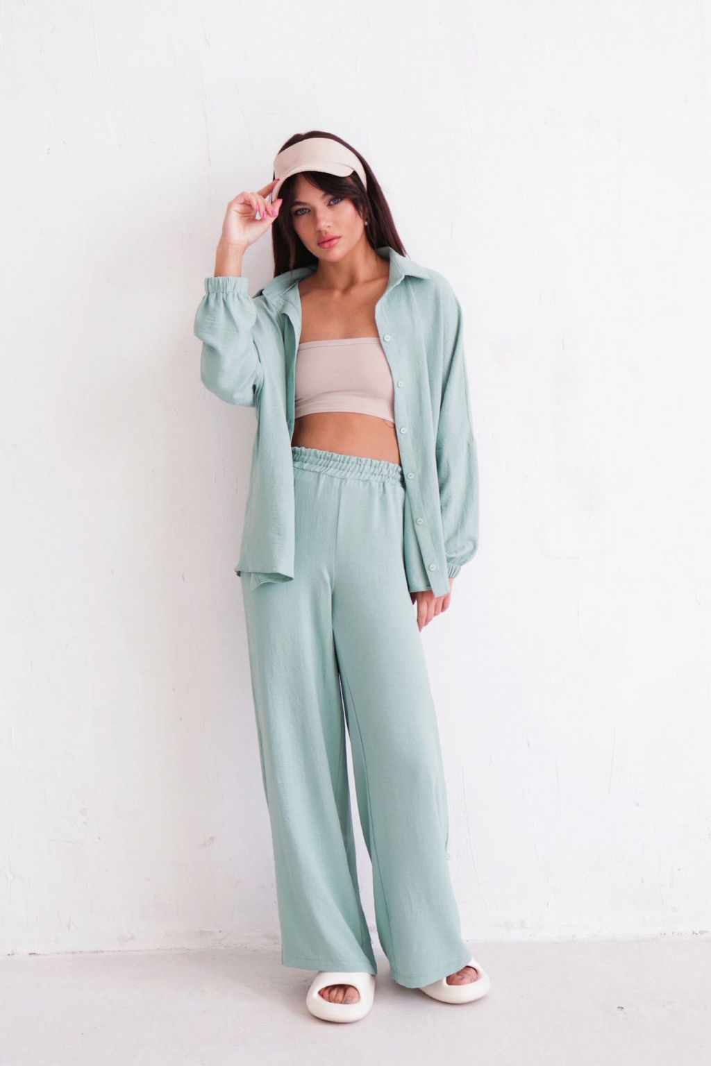 9986 Брюки-палаццо светло-аквамариновые летние - Martichelli фото 13