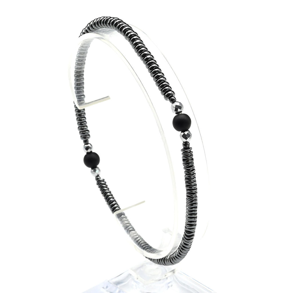 Браслет из гематита с шунгитом шарик 6мм,