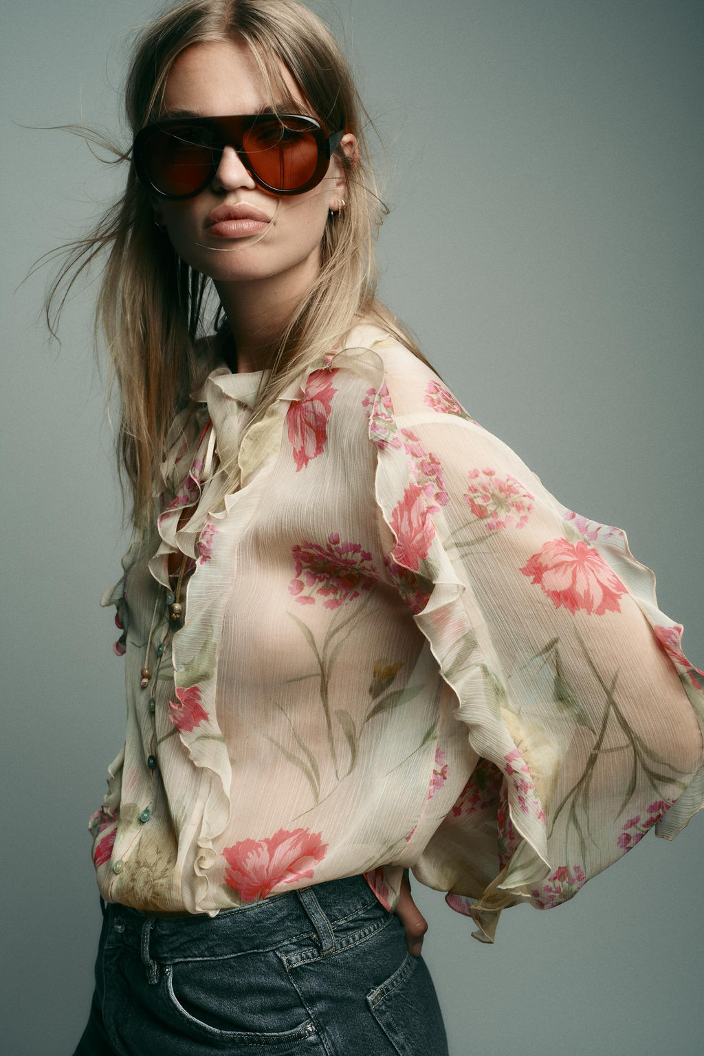 SEMI-SHEER FLORAL PRINT SHIRT - Zara фото 13