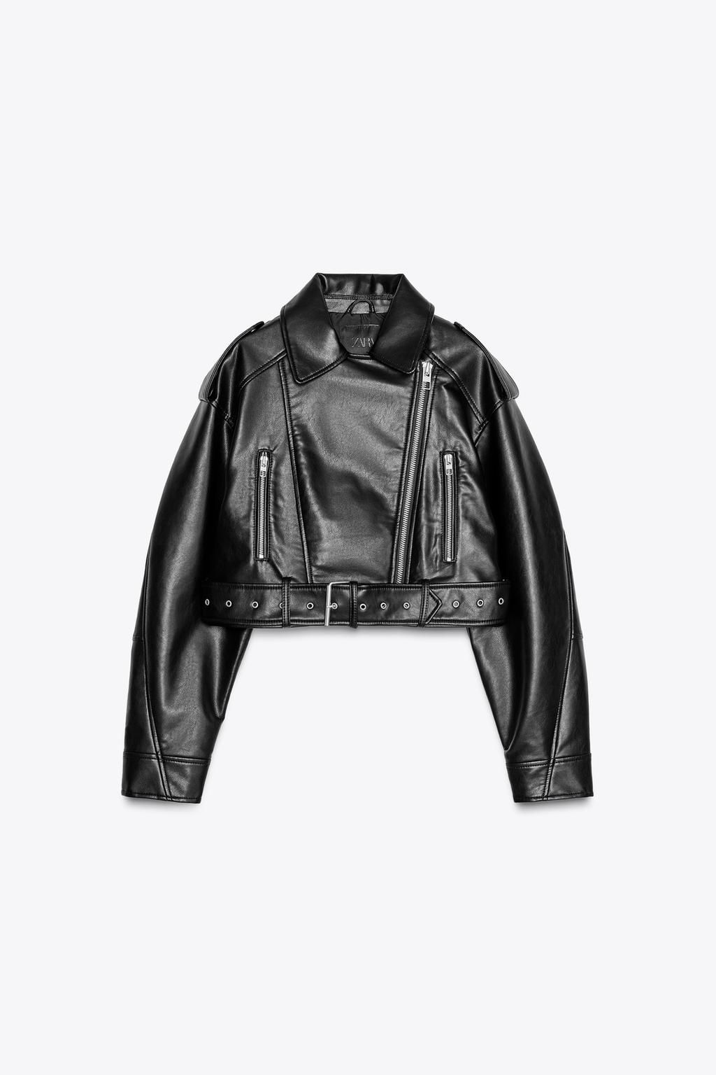 LEATHER EFFECT CROPPED BIKER JACKET - Zara фото 4
