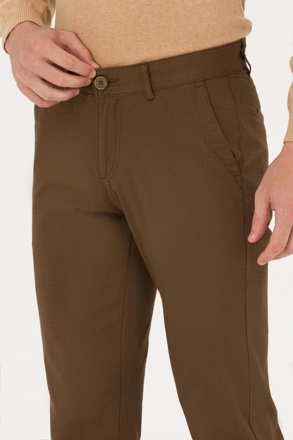 Erkek Slim Fit Coconut Kanvas / Chino Pantolon