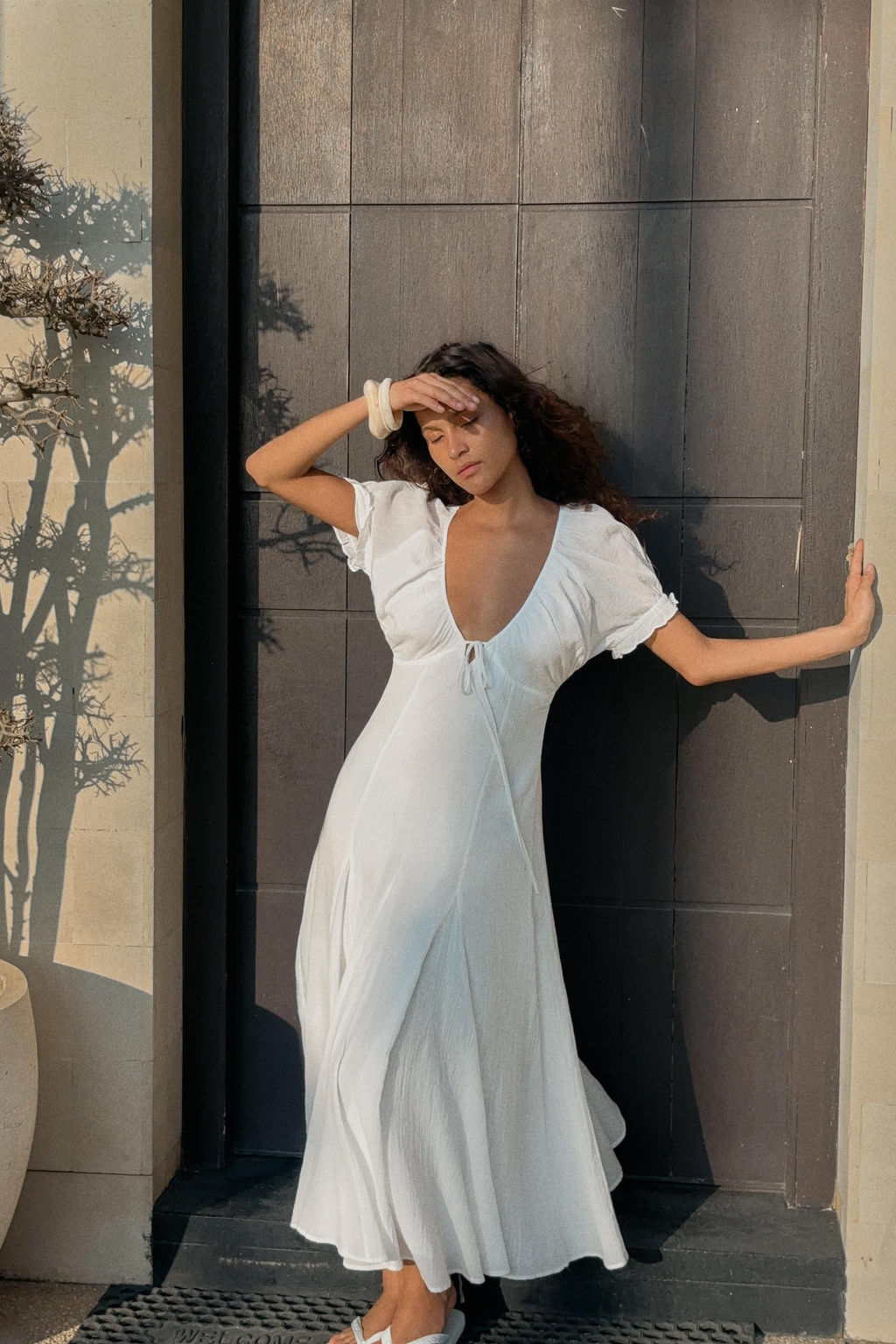 VESTIDO MIDI GASA GODETS / Blanco - Zara фото 4