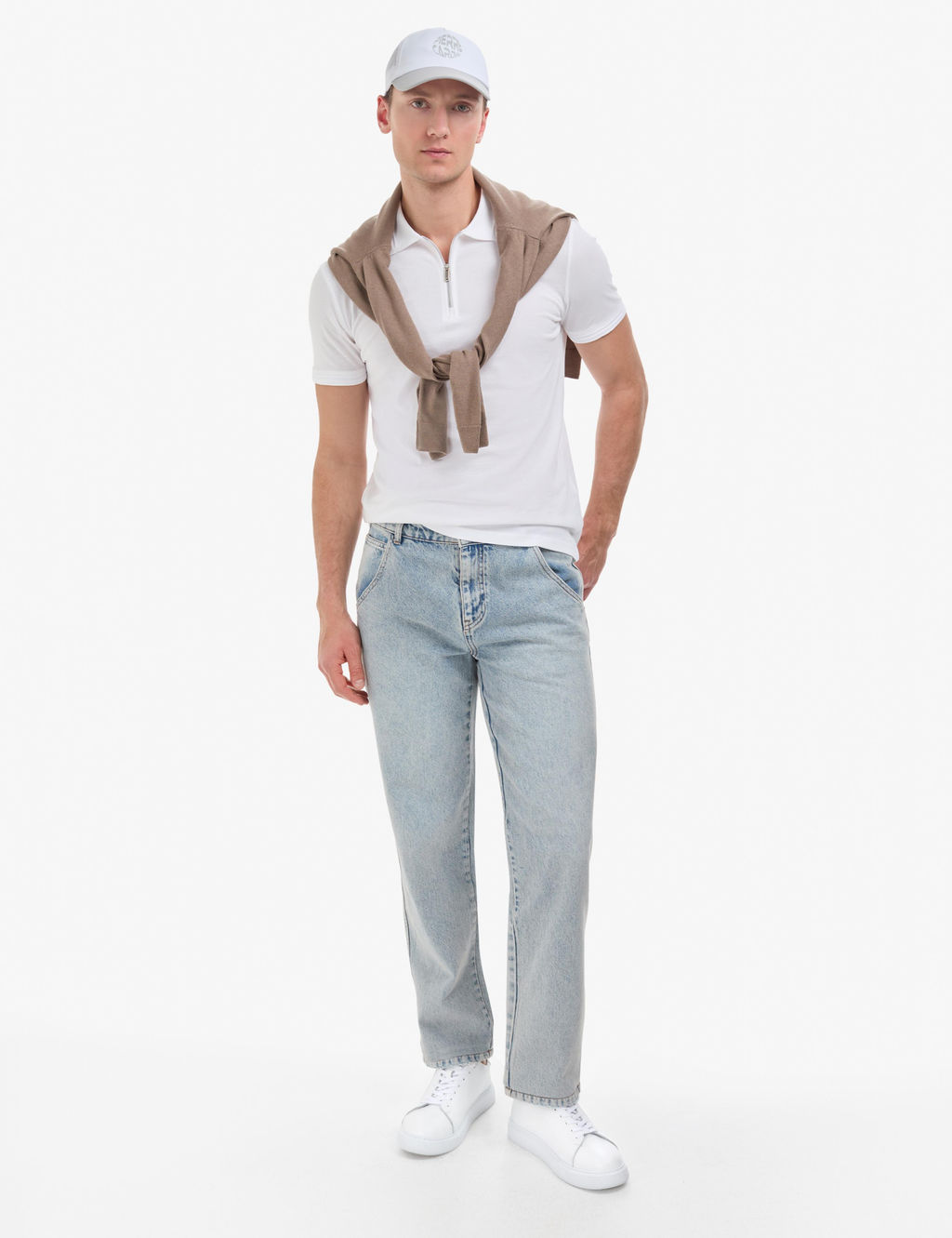 Ekru Slim Fit %100 Pamuk K_vr_lmaz Polo Yaka Basic Ti__rt
