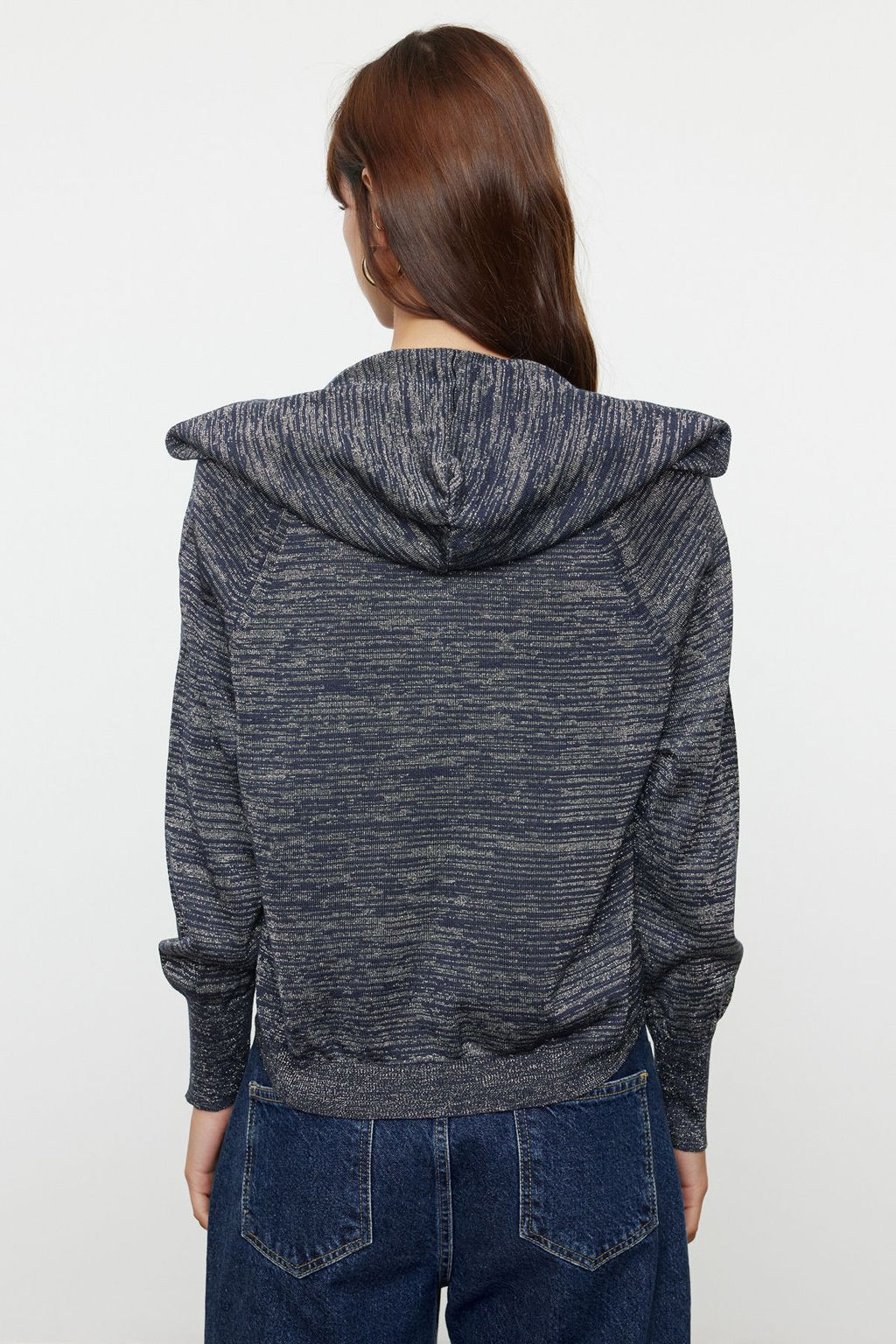 TRENDYOLMILLA Indigo Premium Kalite Genis Kal?p Simli Kapusonlu Triko H?rka TWOAW25HI00043 фото 5