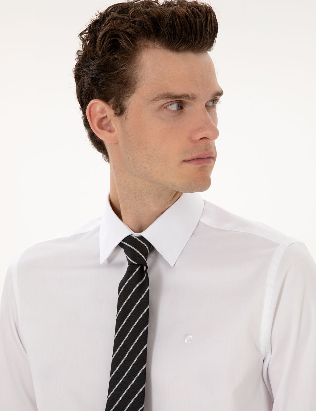 Beyaz %100 Pamuk Parlak Saten Slim Fit Uzun Kollu Basic G_mlek