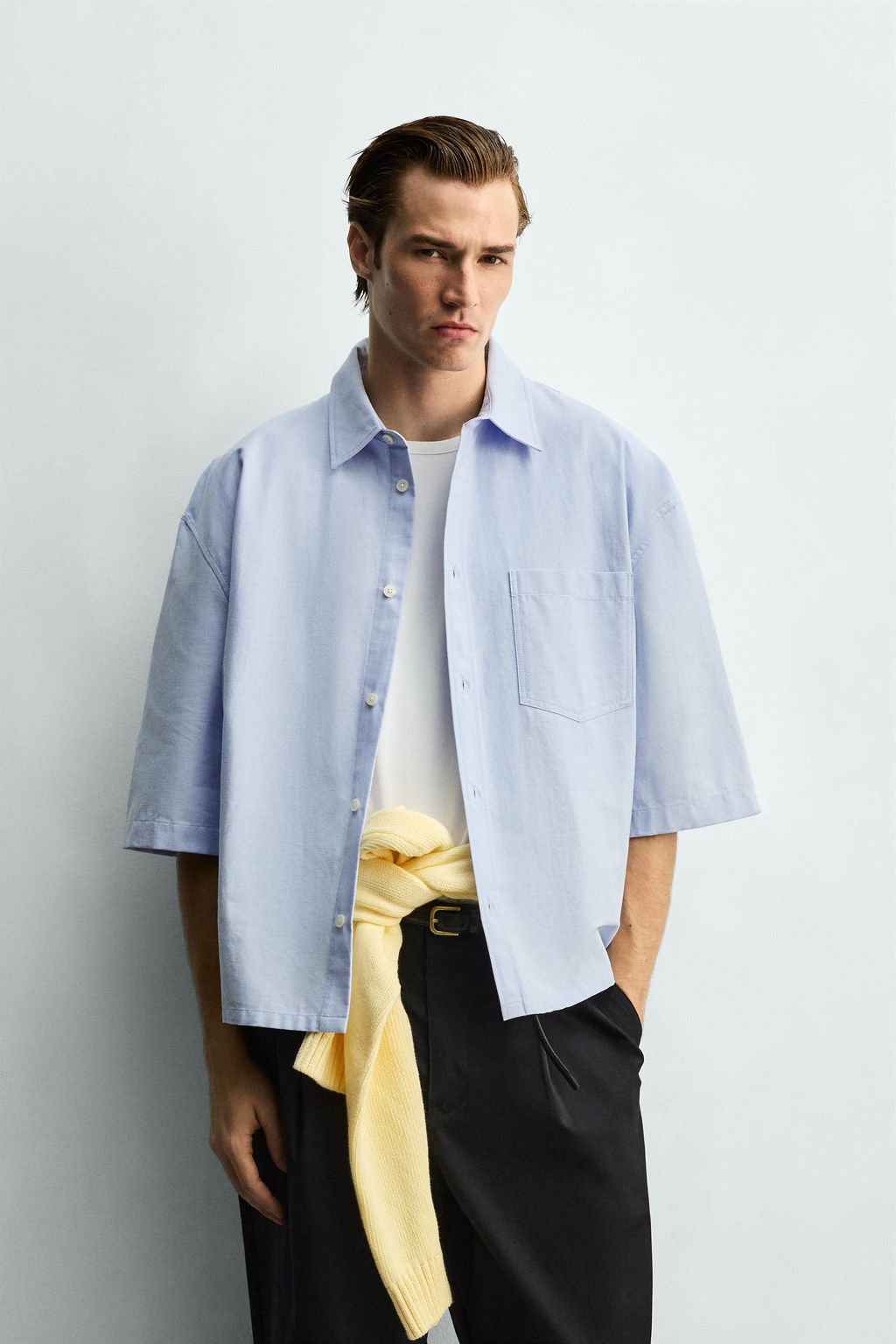 CAMISA BOXY FIT BOLSILLO / Celeste - Zara фото 2