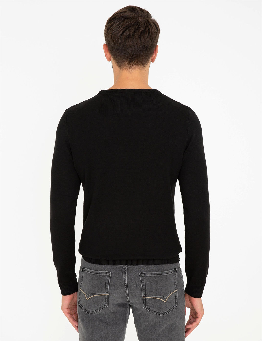 Siyah Slim Fit Bisiklet Yaka Basic Triko Kazak