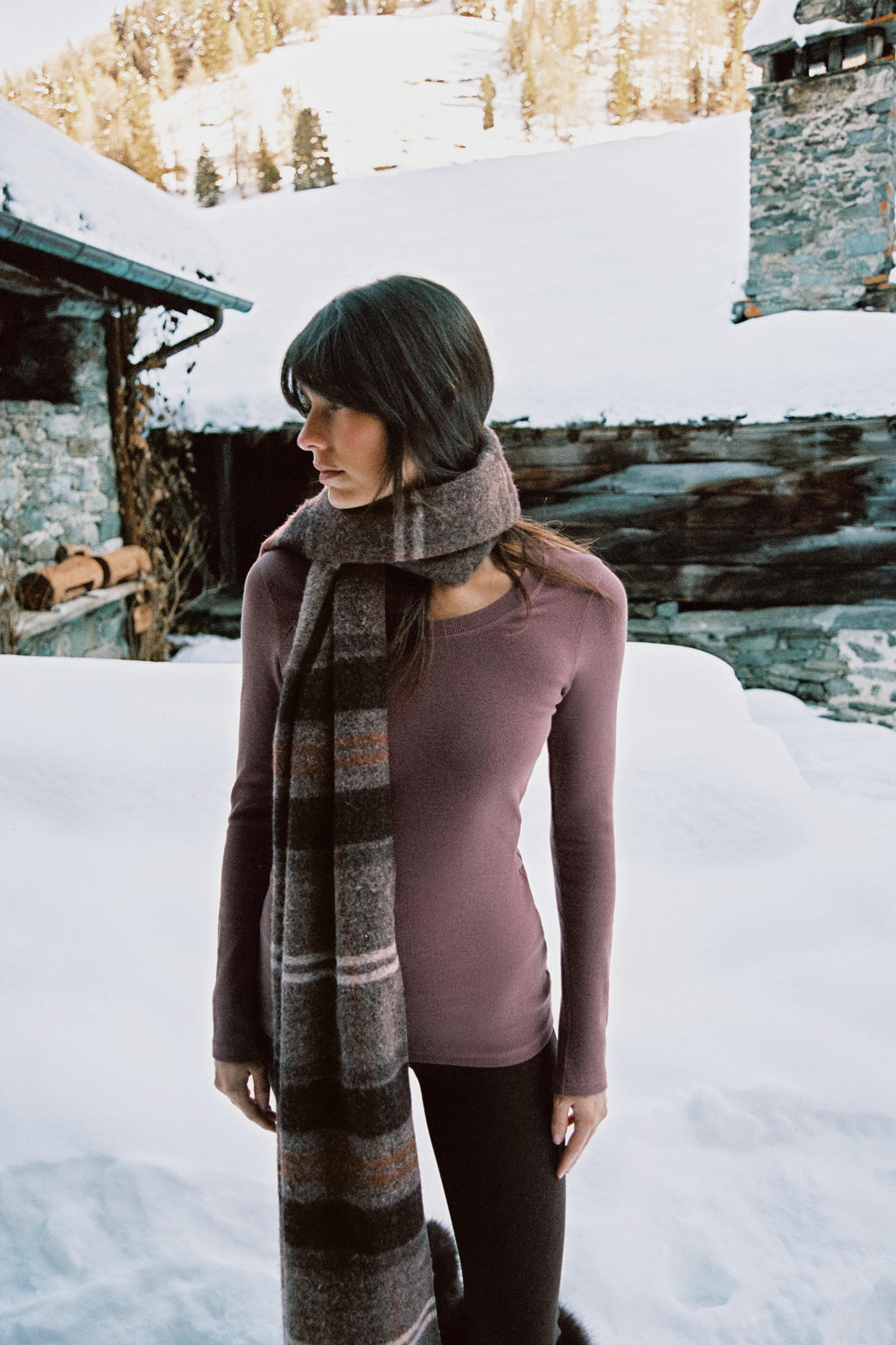 CHECK SCARF WITH FRINGE - Zara фото 6
