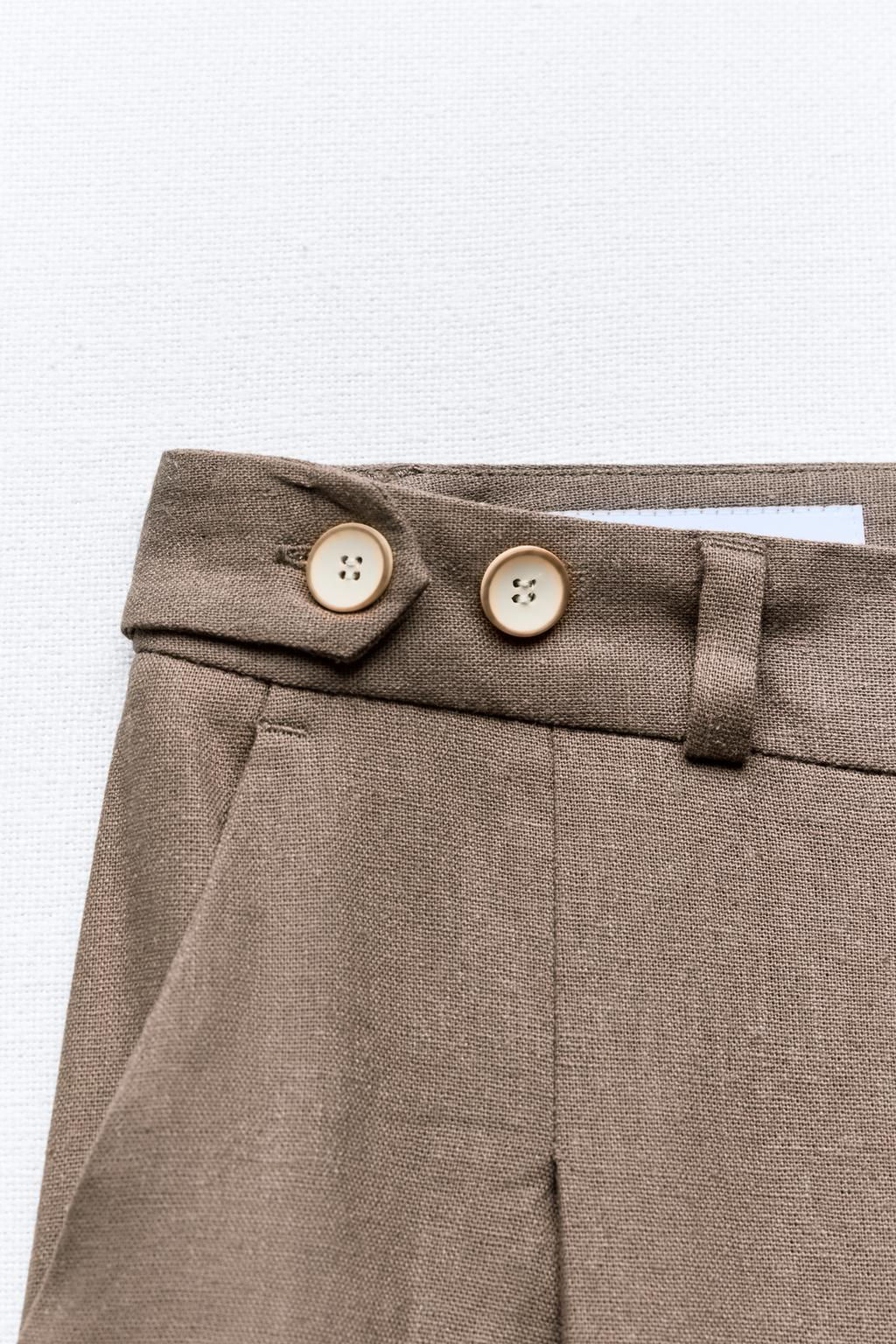 DARTED LINEN BLEND WIDE-LEG TROUSERS - Zara фото 5