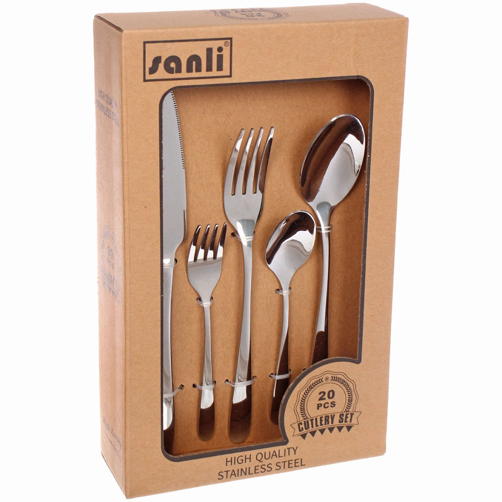 Набор столовых приборов "SANLI" 20шт (4ножа, 4ст.вилки, 4дес.вилки,4ст.ложки, 4ч.ложки), цвет серебро