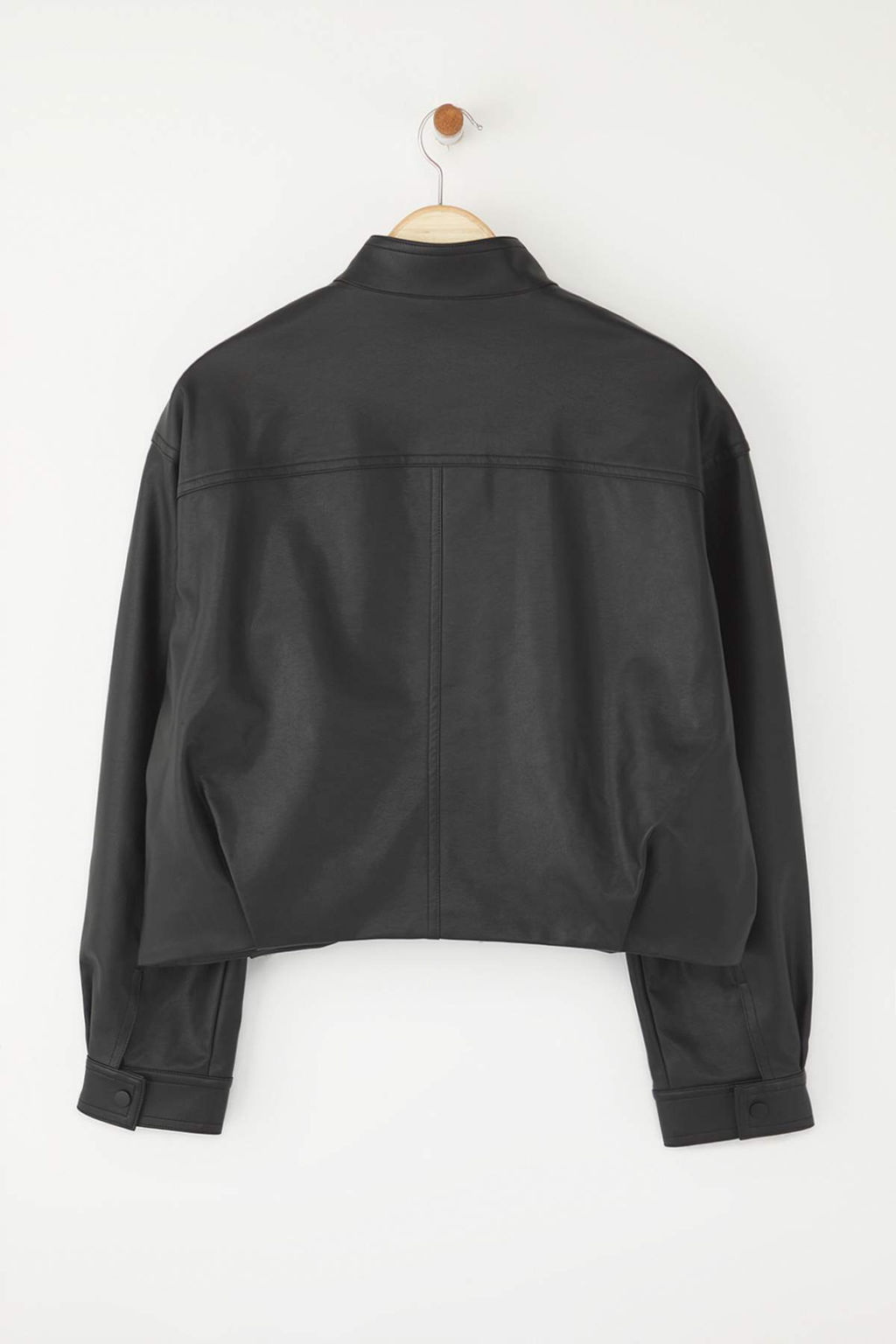 Siyah Oversize Kal?p Suni Deri Ince Ceket Mont TWOAW26MO00034