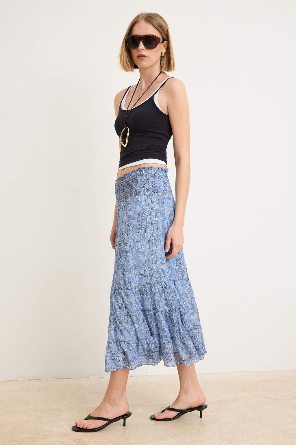 Mavi Sal Desen Boho/Boho Chic Skater Gipeli Normal Bel Maxi Tul Orme Etek TWOSS26ET00141 - Trendyolmilla фото 2