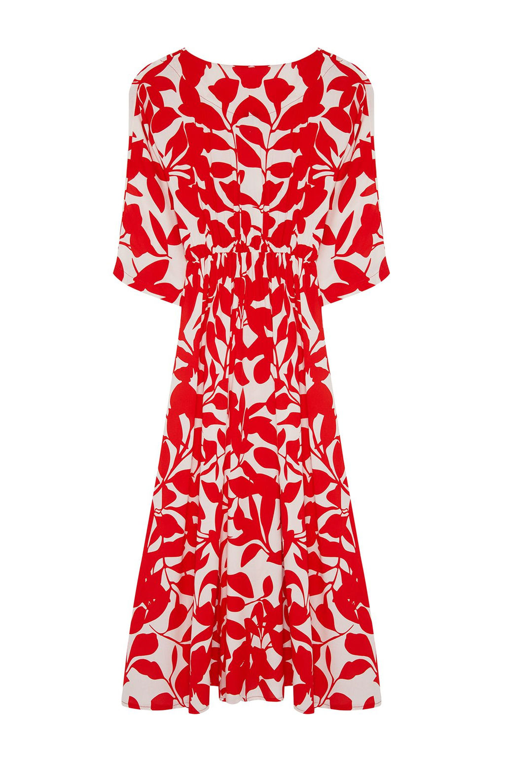 K?rm?z? Sal Desen A Kesim Kruvaze Yaka Midi Dokuma Elbise DWOSS24EL00913