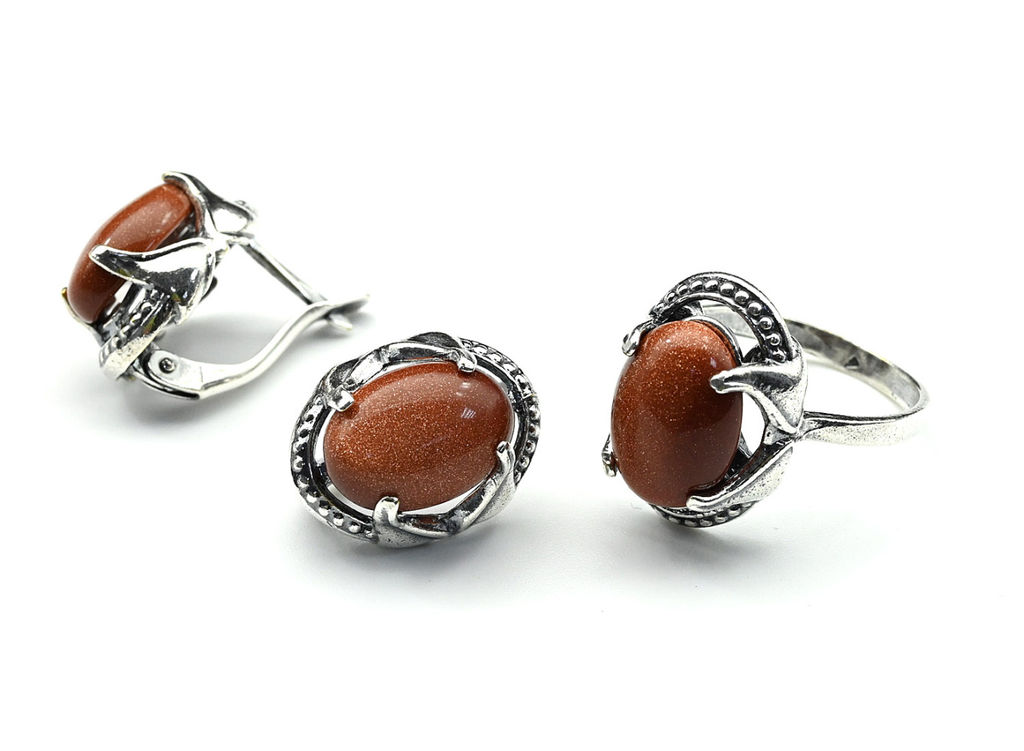 Кольцо Серьги с авантюрином имитация размер 18