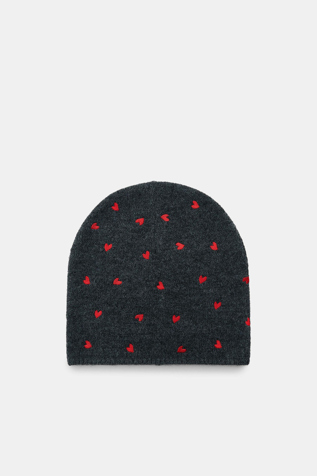 KNIT BEANIE WITH EMBROIDERED HEARTS