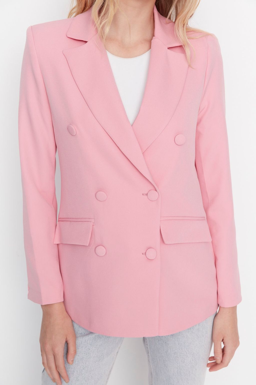 Pembe Regular Astarl? Dokuma Blazer Ceket TWOSS21CE0137