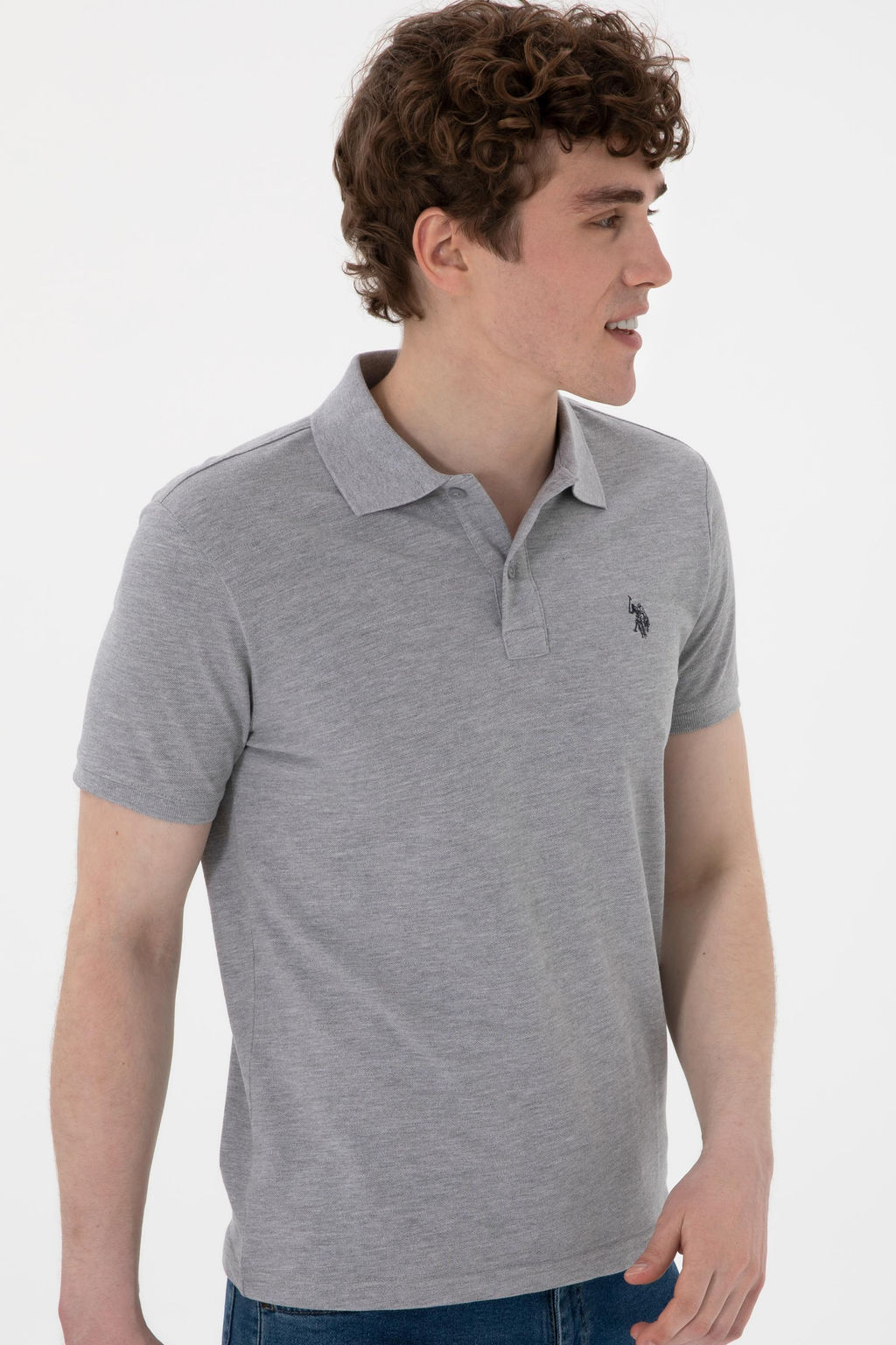 Erkek Slim Fit Polo Yaka Gri Melanj Basic Ti__rt Sepette S_rpriz _ndirim - U.s. polo assn фото 3