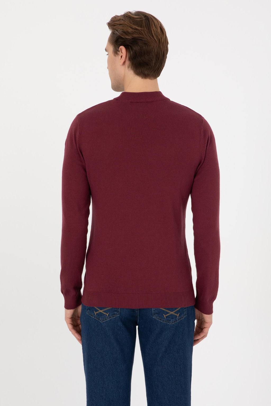 Джемпер Slim Fit Polo Yaka бордовый из хлопка