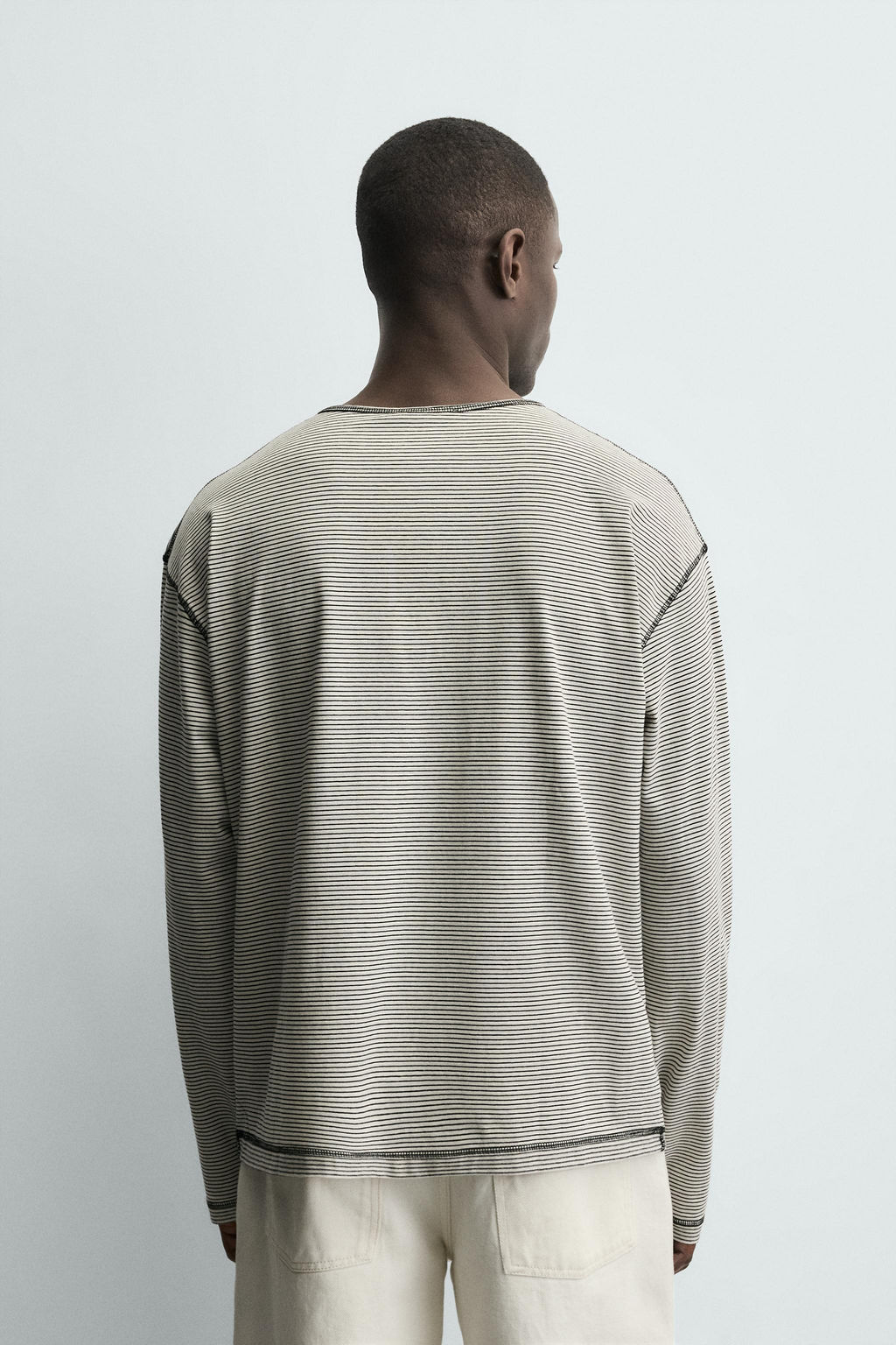 STRIPED HENLEY NECK T-SHIRT - Zara фото 3
