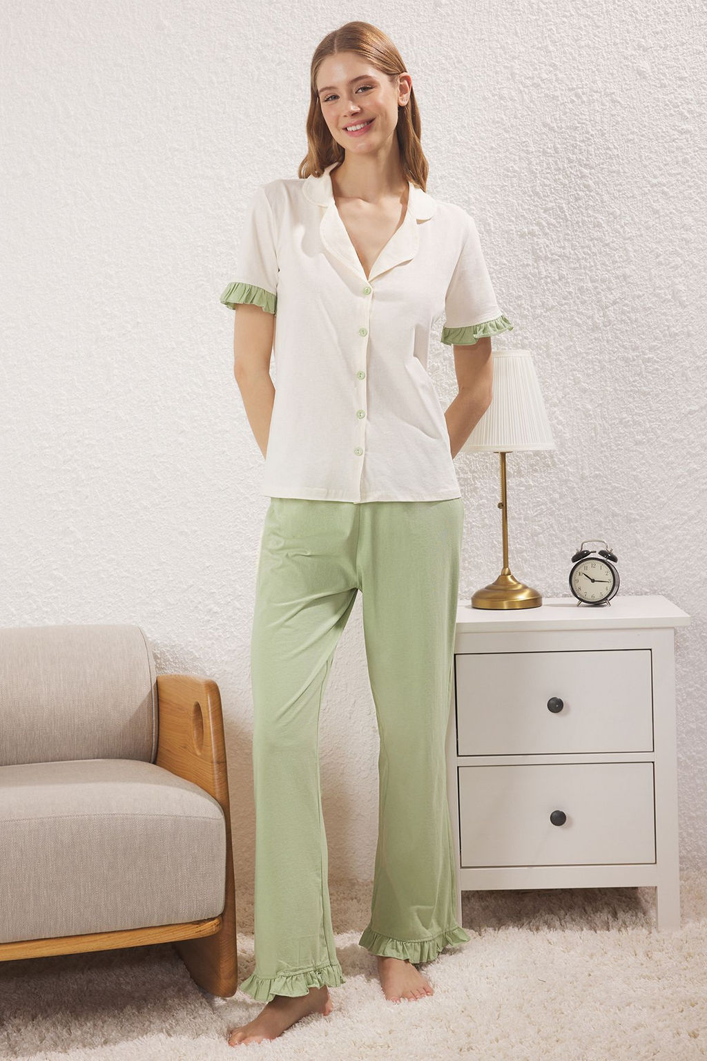 Trendyolmilla Mint %100 Pamuklu F?rf?r Detayl? Orme Pijama Tak?m? THMSS24PT00223 фото 33