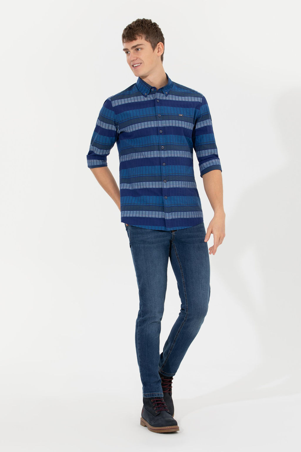 U. S. Polo Assn / Мужская синяя рубашка с длинным рукавом - U.s. polo assn фото 4