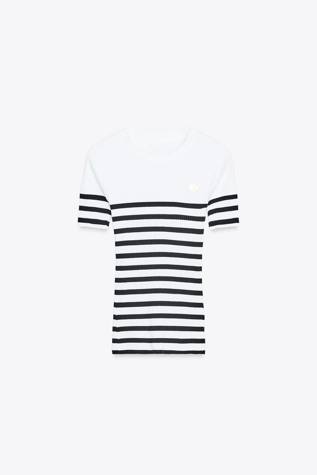 ZARA STRIPED BROOCH T-SHIRT  фото 4
