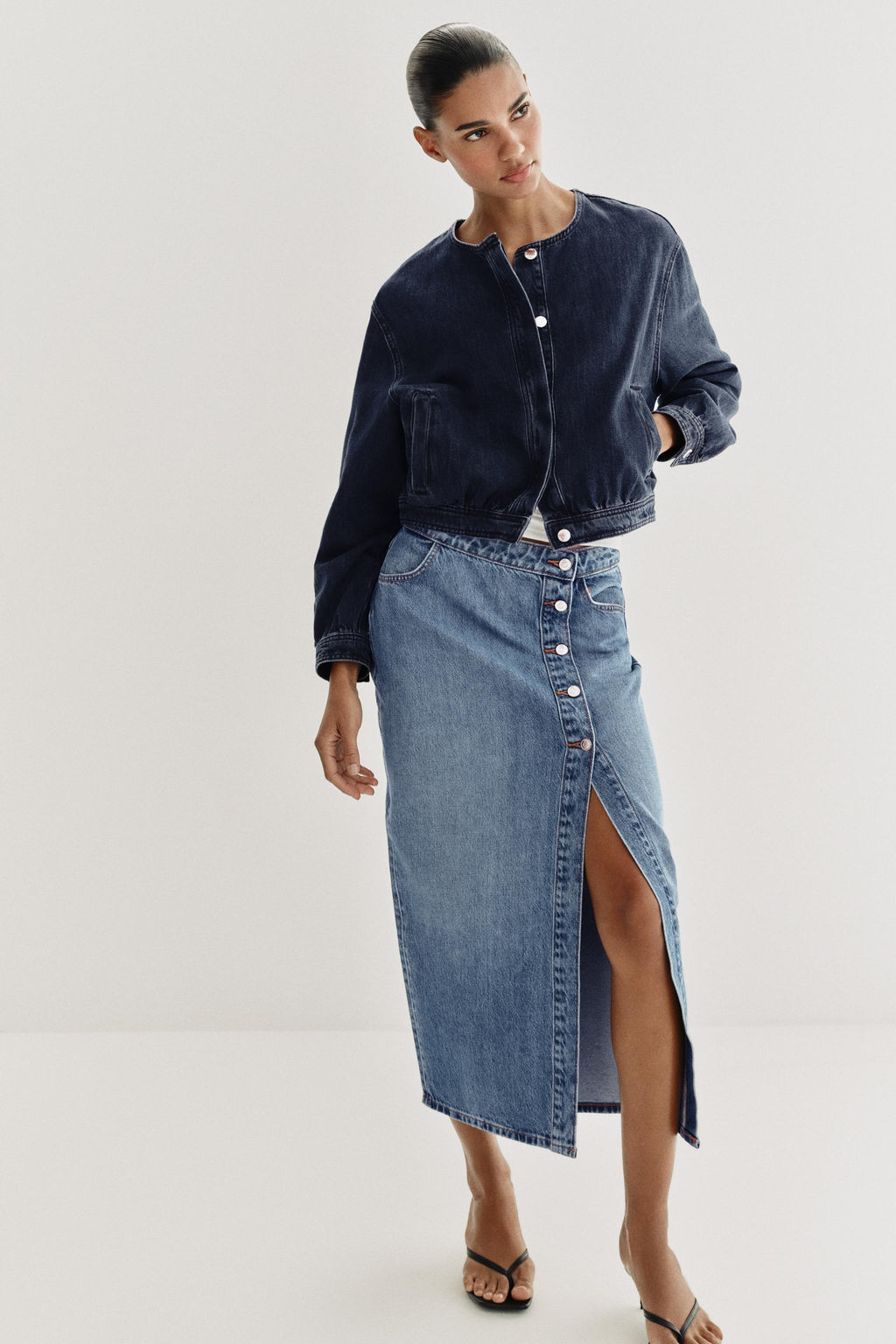Z1975 CROPPED OVERSIZE DENIM SHIRT - Zara фото 7
