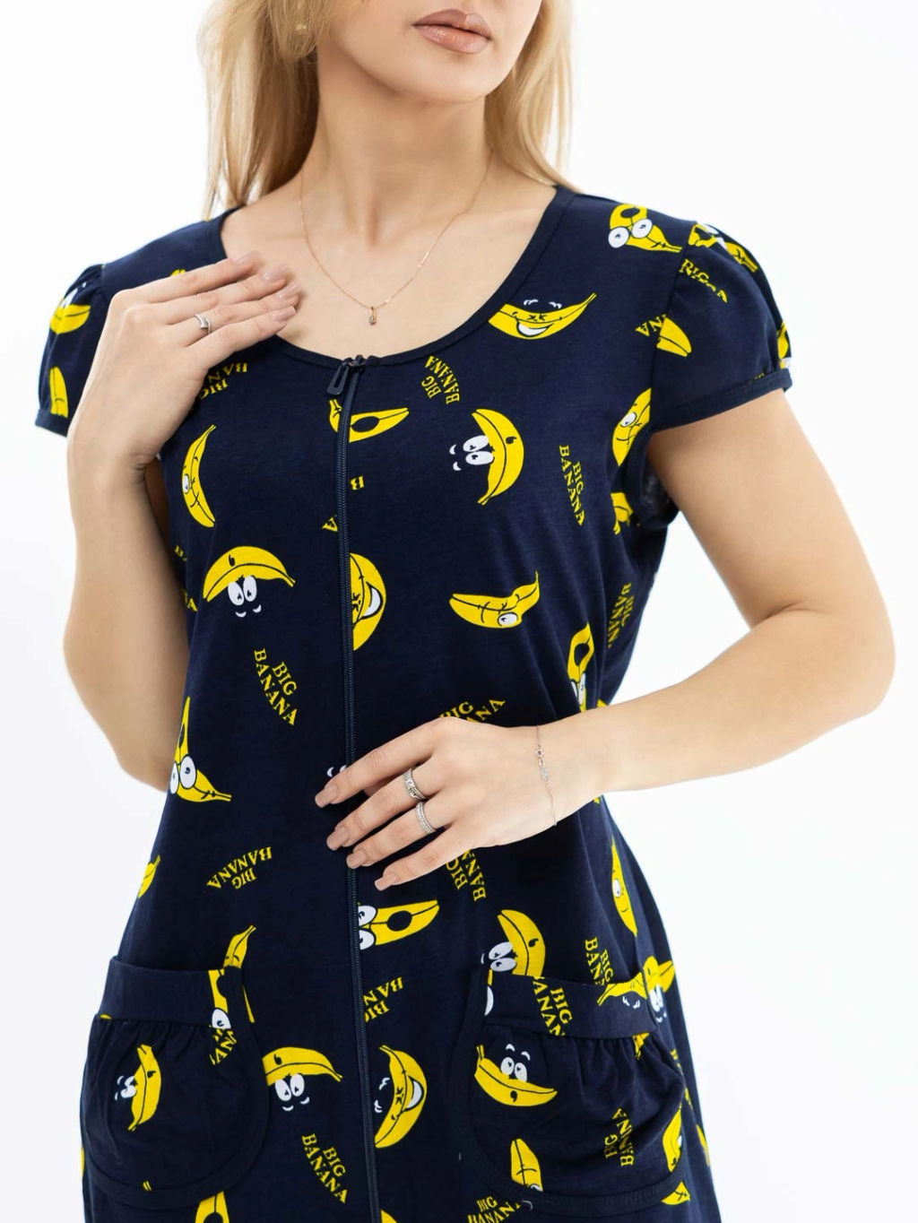 Халат женский, цвет темно-синий желтый