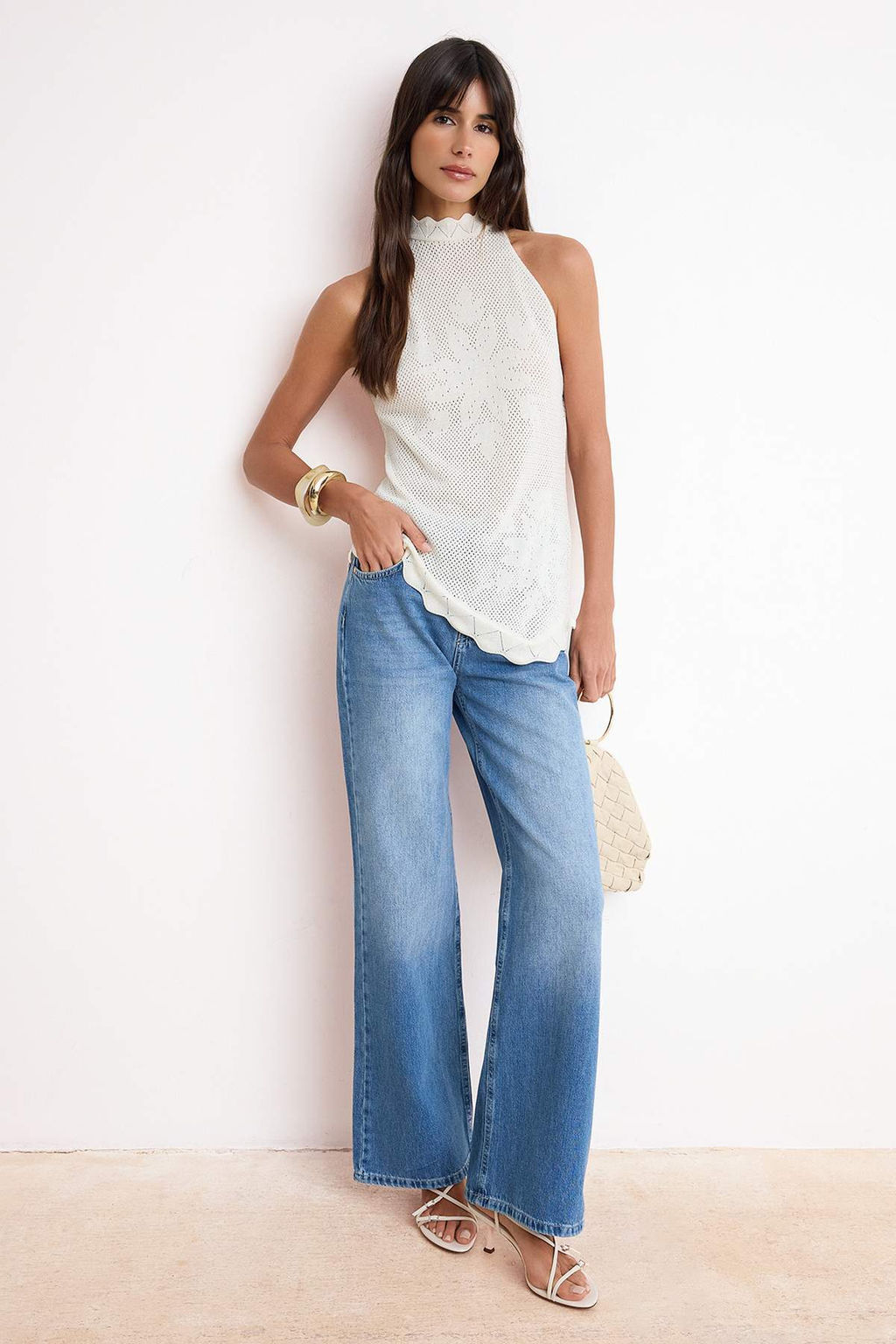 Ekru Ajurlu Halter Yaka Triko Ince Bluz TWOSS26BZ00302 - Trendyolmilla фото 2