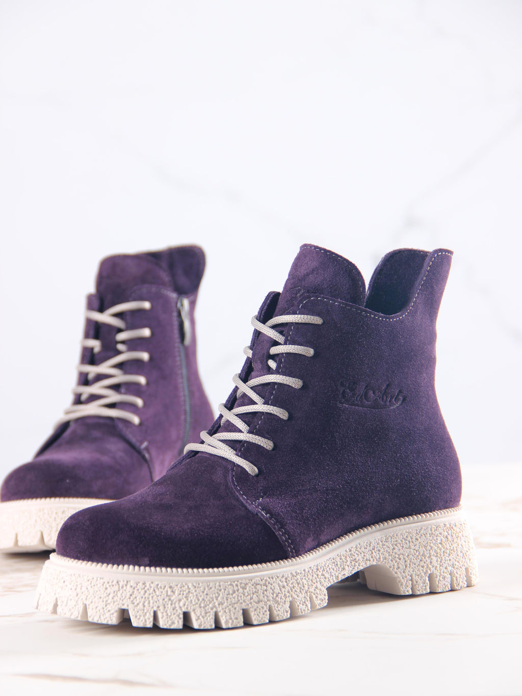 Ботинки 228.V.1541be.Сливовая замша/байка