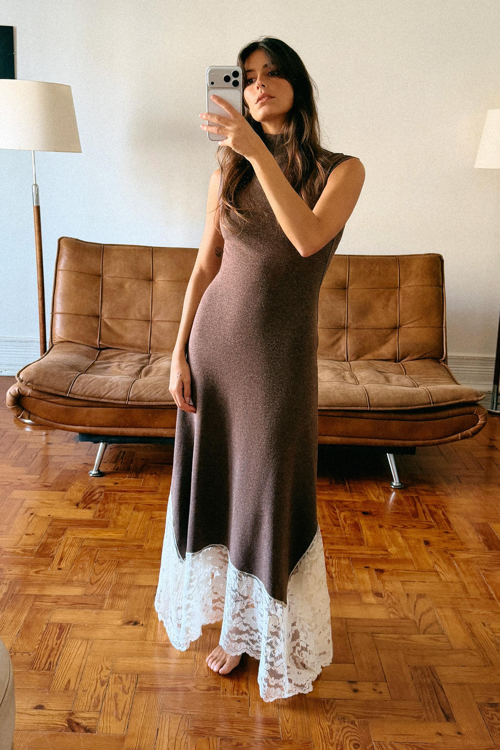 LONG DRESS WITH CONTRAST LACE - Zara фото 2