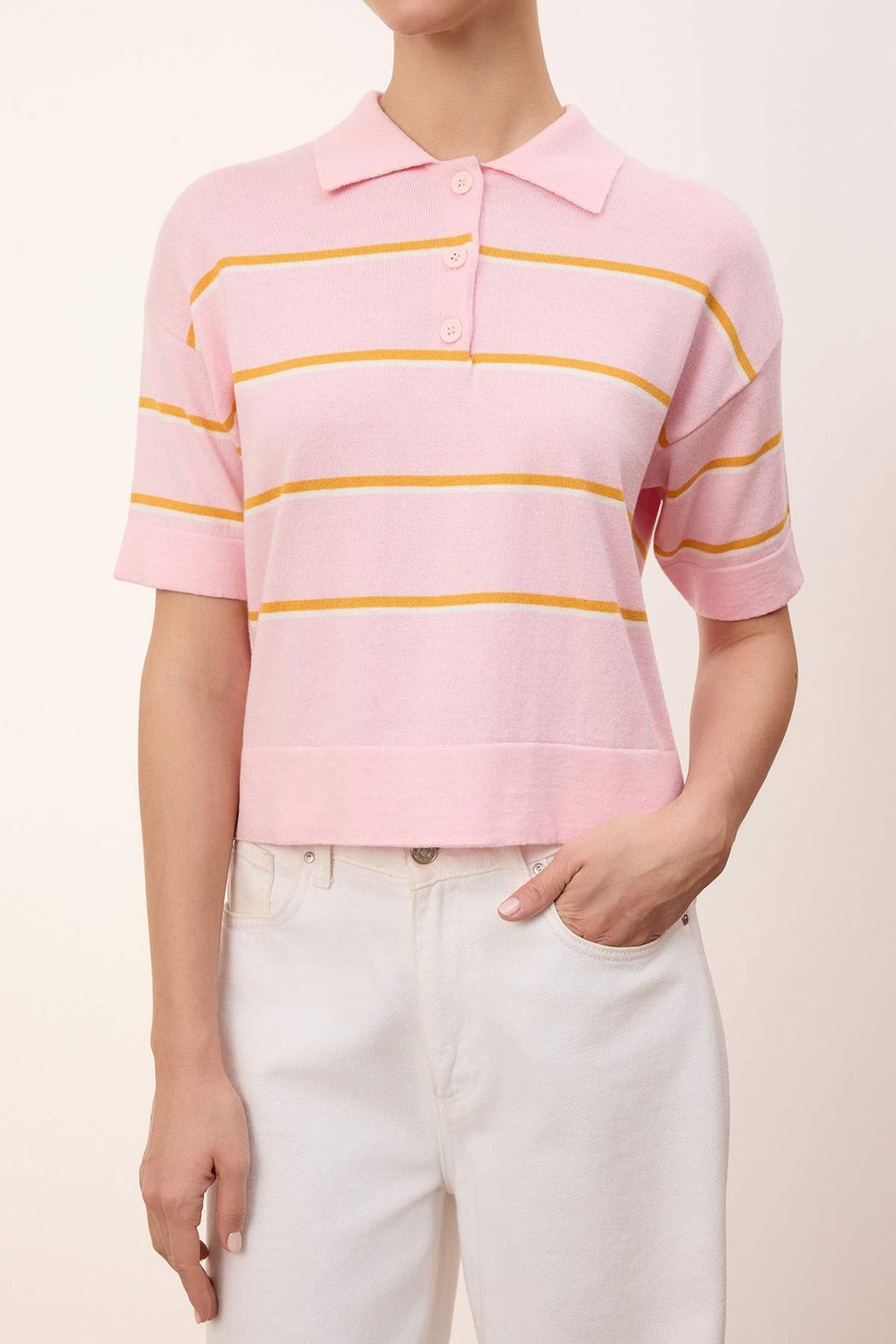 Kahverengi Yazl?k Iplik Cizgili Polo Yaka Triko Ince Bluz TWOSS26BZ00127 - Trendyolmilla фото 7