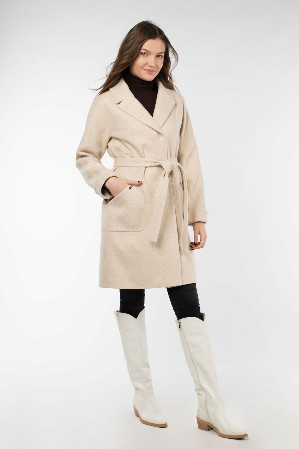 01-09695 Пальто женское демисезонное (пояс) - El podio фото 3