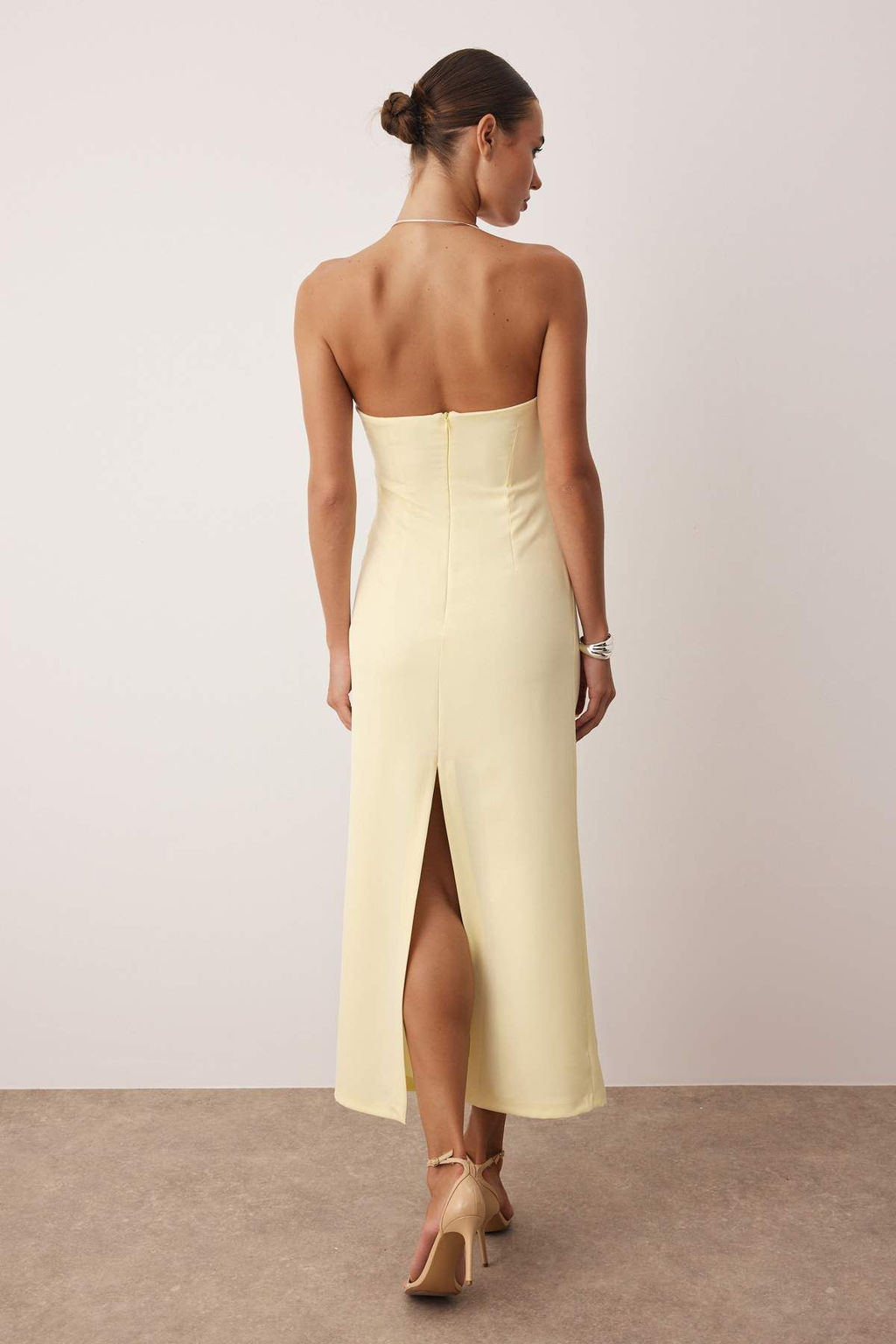 Ac?k Sar? Straplez Midi Dokuma Elbise TWOSS25EL00918 - Trendyolmilla фото 4