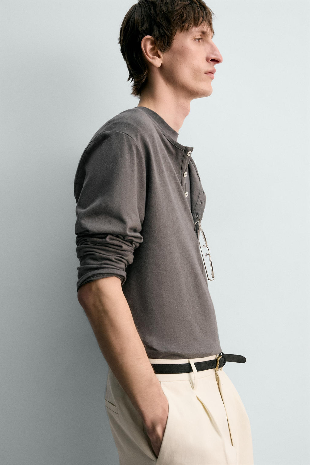 CAMISETA CUELLO PANADERO ALGOD?N - LINO LIMITED EDITION / Gris oscuro - Zara фото 7