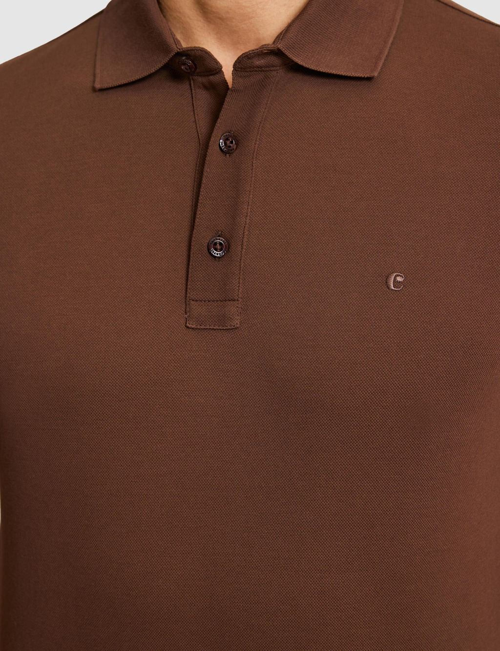 Kahverengi Slim Fit Saf Pamuk Polo Yaka Basic T-shirt