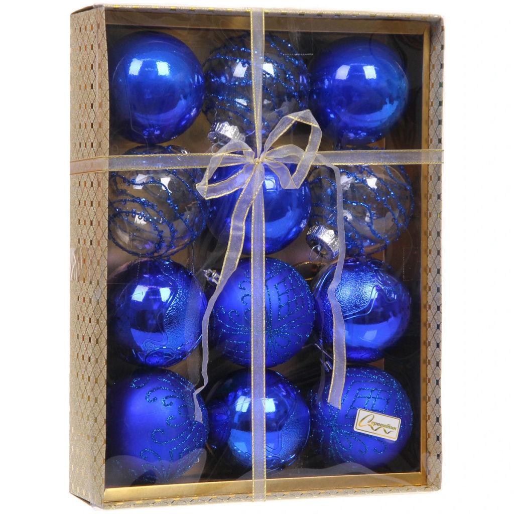 Новогодние шары "Волшебство ночи" 8 см (набор 12 шт), Синий
