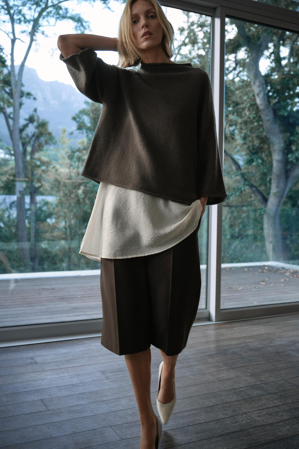 WOOL AND SATIN CONTRAST JUMPER