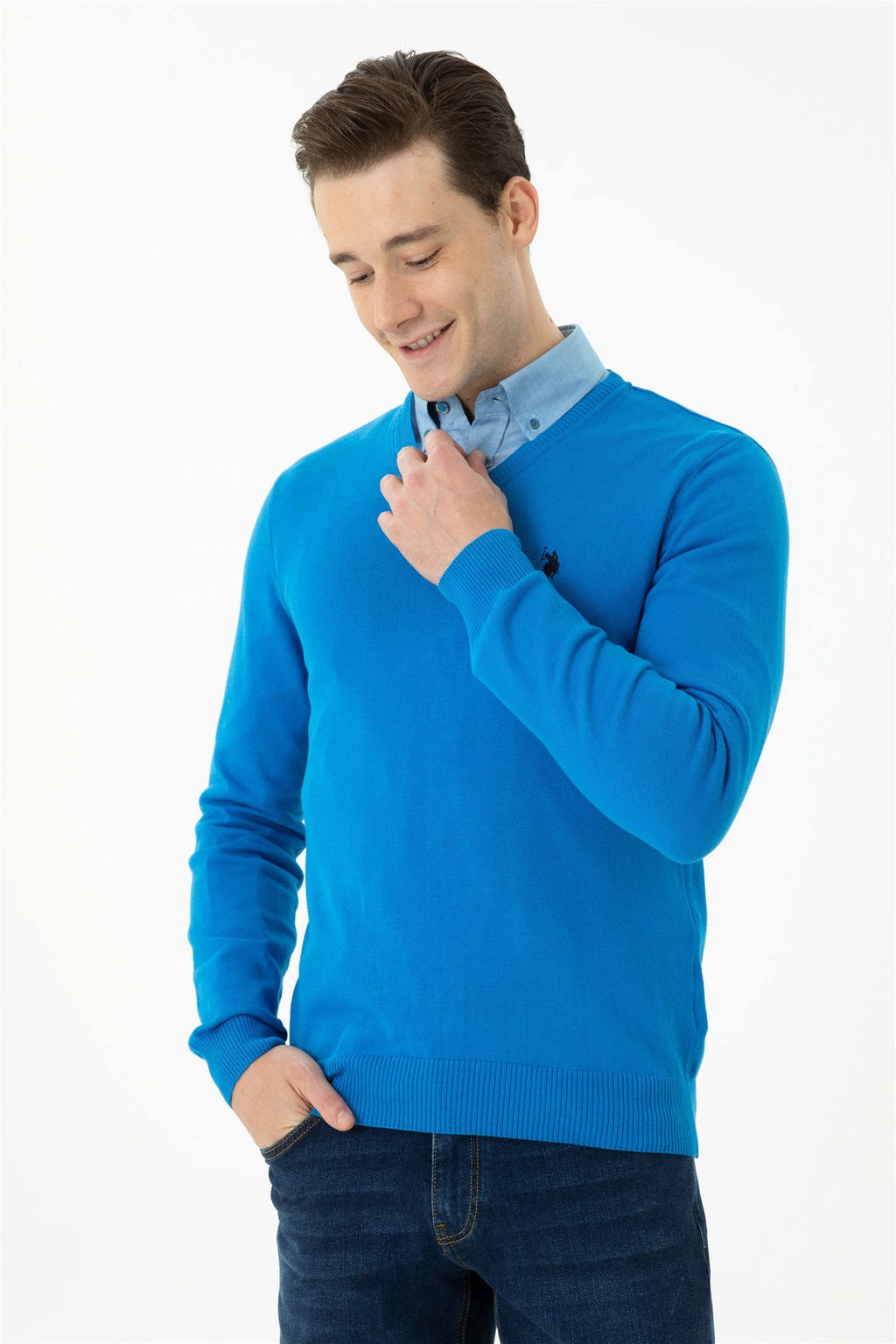 U. S. Polo Assn / Мужской кобальтово-синий базовый свитер - U.s. polo assn фото 10