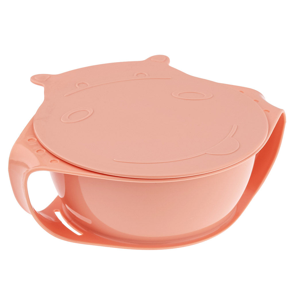 Lalababy Тарелка глубокая пластмассовая Play with Me Hello, Hippo! 450мл, 170х150х55мм, с крышкой, персиковая карамель (Россия)