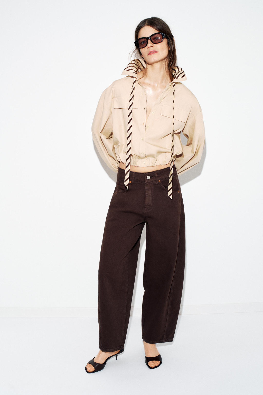 CAMISA POPEL?N CUELLO CONTRASTE / Camel claro - Zara фото 11