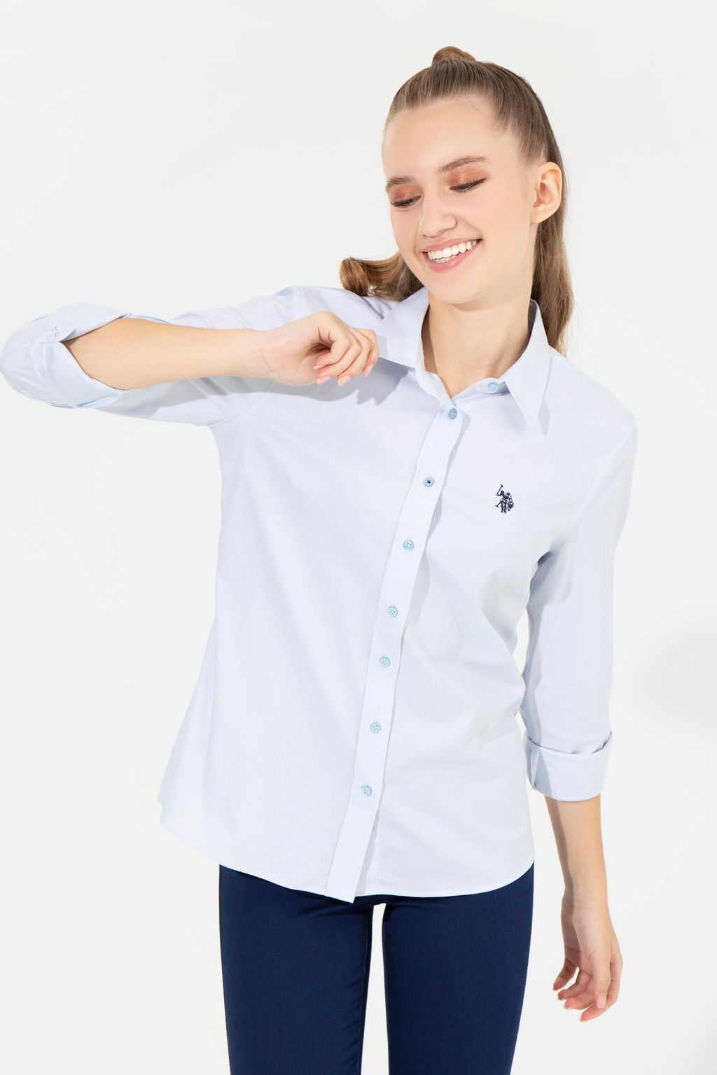 U. S. Polo Assn Женская голубая базовая рубашка с длинным рукавом - U.s. polo assn фото 13