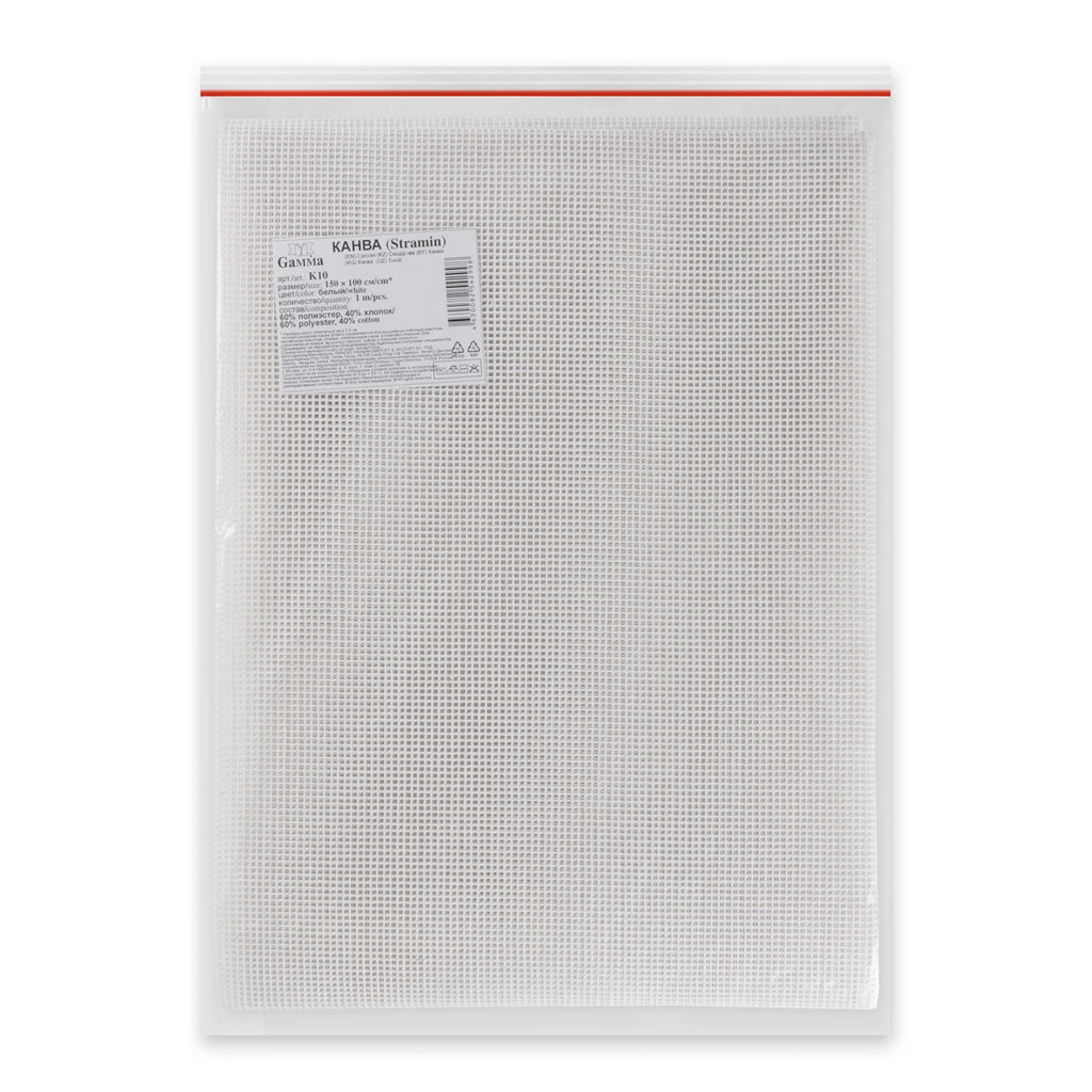 Канва K10 Gamma Stramin ФАСОВКА 60% полиэстер, 40% хлопок 150 х 100 см  2 см белый