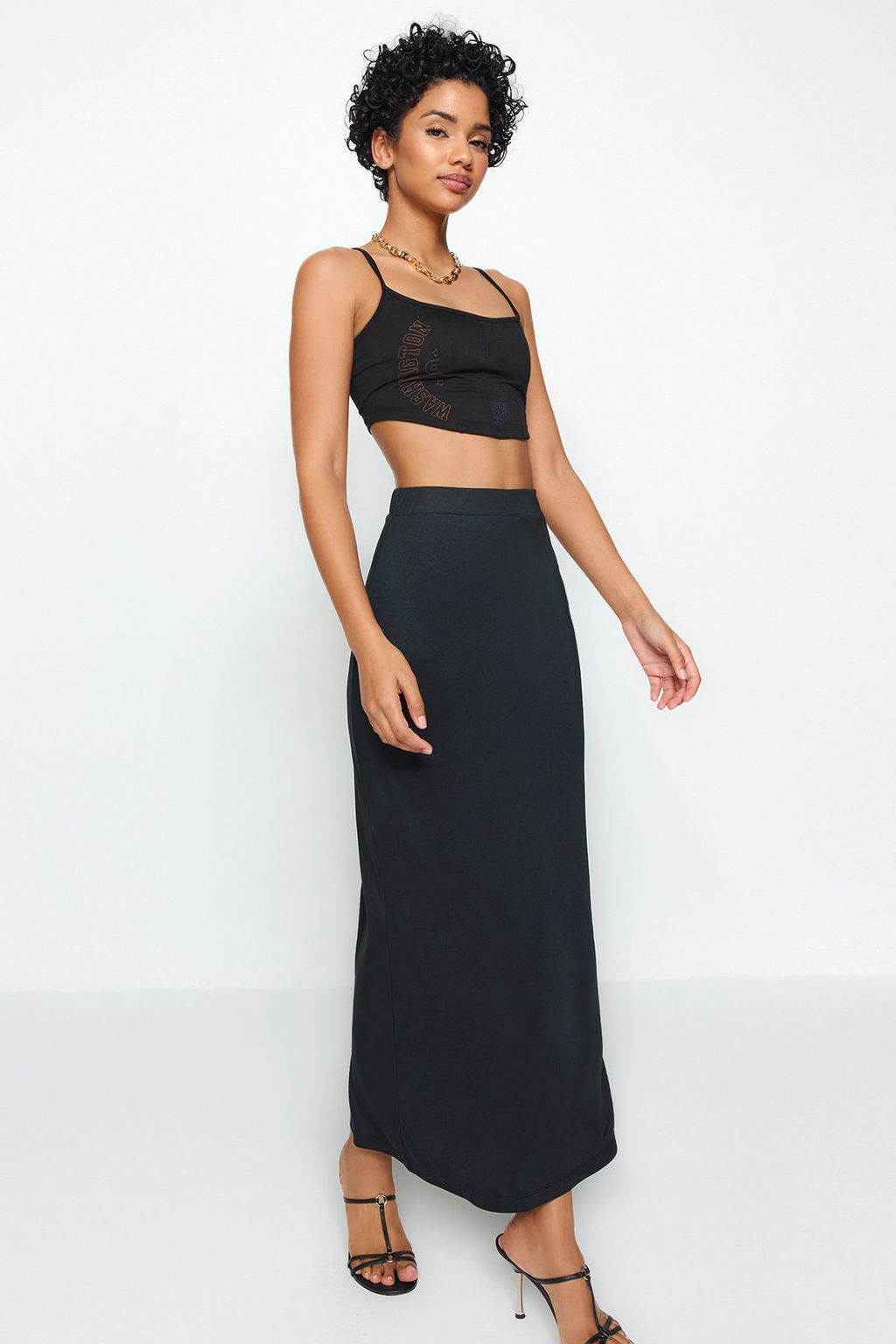 TRENDYOLMILLA Siyah Maxi Yuksek Bel Esnek Orme Etek TWOSS23ET00372  фото 3