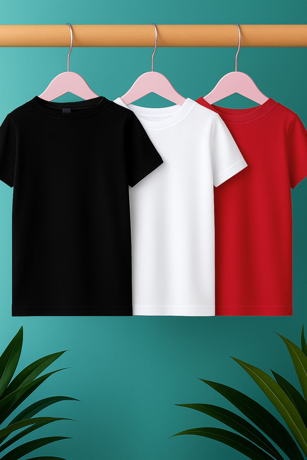 Siyah-Beyaz-K?rm?z? 3lu Erkek Cocuk %100 Pamuk Basic K?sa Kol Orme T-Shirt TKDSS25TS00021