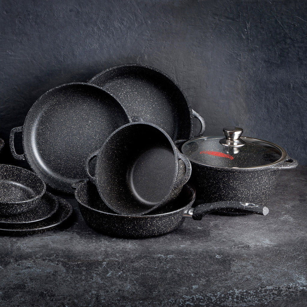 Кастрюля с антипригарным покрытием 7л, д30см Гранит, h14см, s0,4см, литые ручки, стеклянная крышка с пароотводом, подарочная упаковка (Россия) - Домашняя мода фото 7