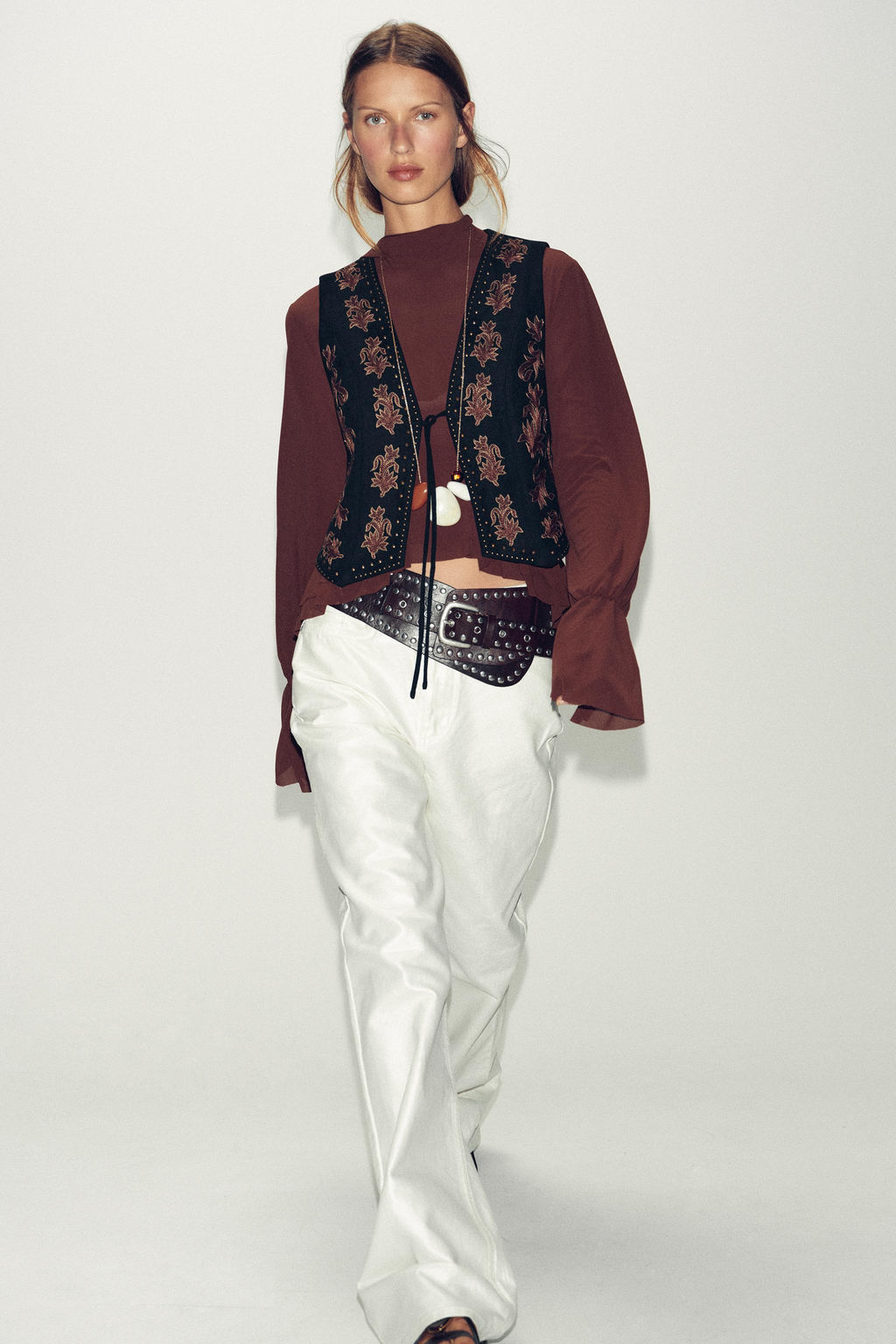 FAUX SUEDE WAISTCOAT WITH BEADED EMBROIDERY