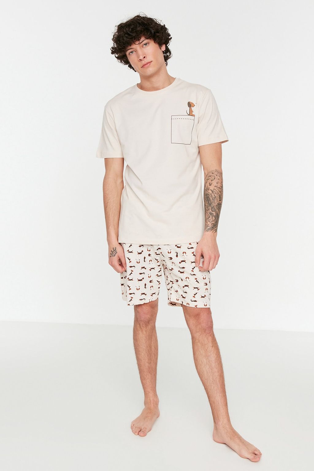 TRENDYOL MAN Indigo Regular Fit Kopek Desenli Orme Sortlu Pijama Tak?m? THMSS21PT0324 - Trendyolmilla фото 2