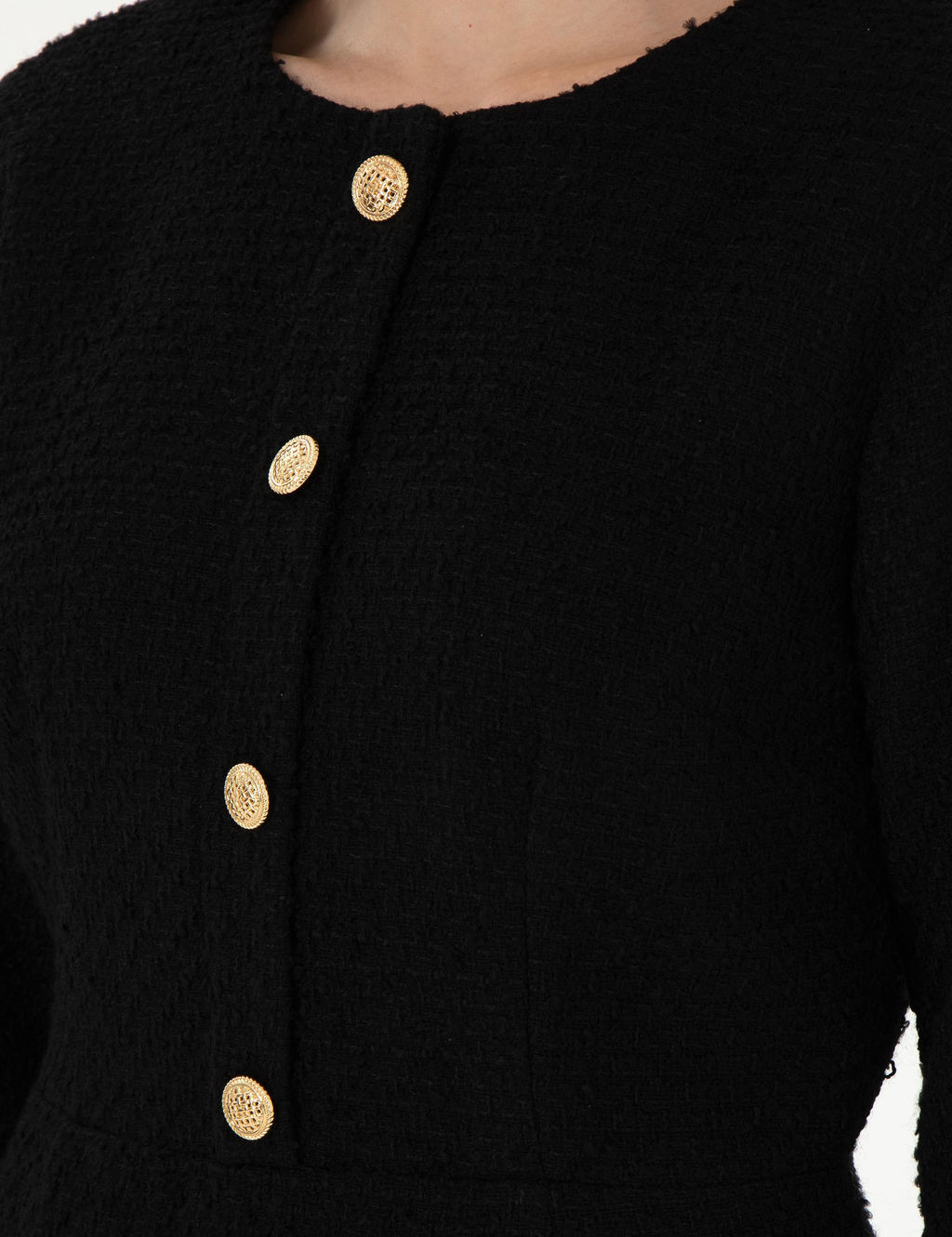 Siyah Regular Fit Dokuma Elbise