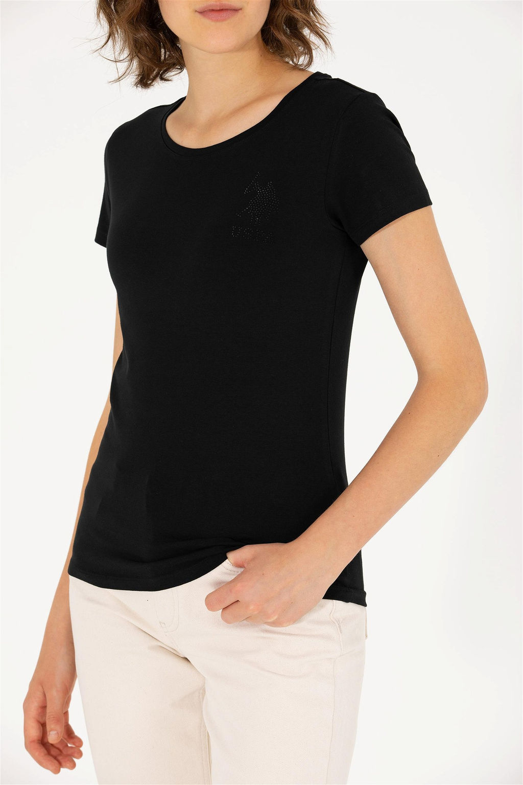 Женская черная базовая футболка с круглым вырезом Неожиданная скидка в корзине - U.s. polo assn фото 6